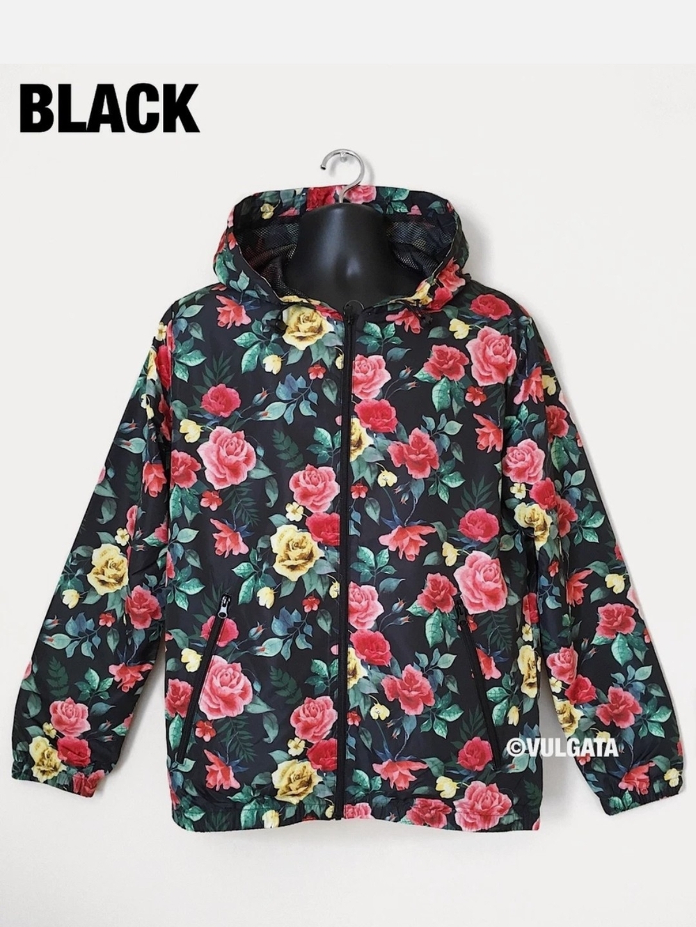 Kids' Black Floral Hooded Jacket